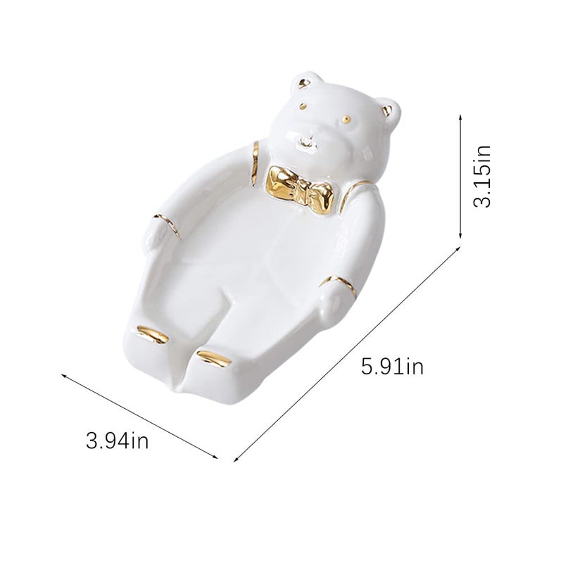 Kelendle Ceramic Soap Holder Self Draining - Bear Soap Dish Soap Drying Tray Soap Draining Dish Soap Display Rack Soap Storage Container Soap Storage Container for Home Decoration White - Image 4